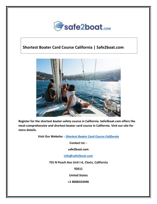 Shortest Boater Card Course California | Safe2boat.com