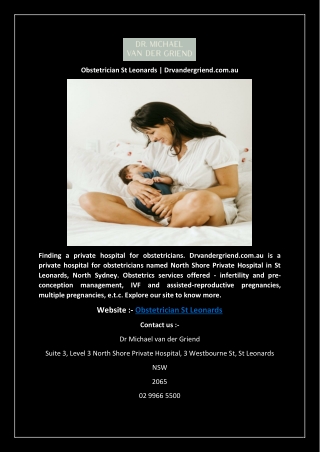 Obstetrician St Leonards | Drvandergriend.com.au