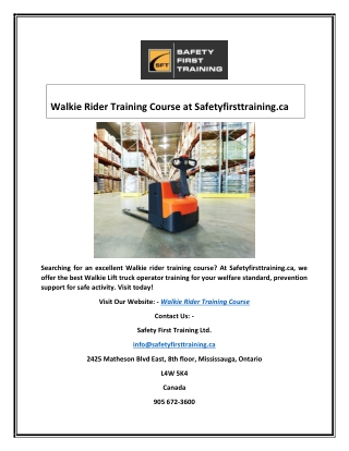 Walkie Rider Training Course at Safetyfirsttraining.ca