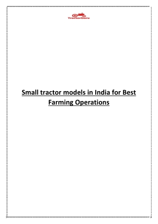Small tractor models in India for Best Farming Operations
