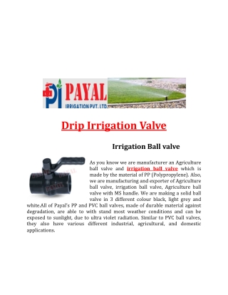 Drip Irrigation Valve payal