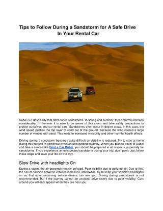 Tips to Follow During a Sandstorm for A Safe Drive In Your Rental Car
