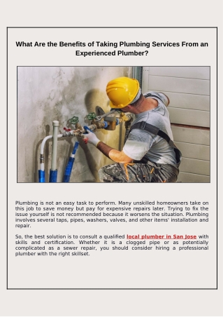 Benefits of Hiring an Experienced Plumber