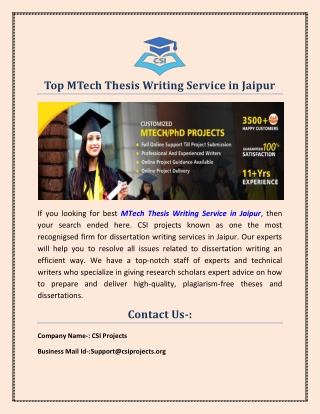 Top MTech Thesis Writing Service In Jaipur