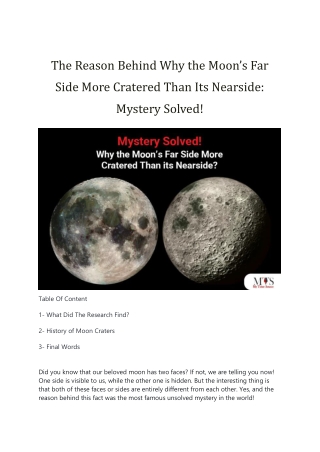 The Reason Behind Why the Moon Far Side More Cratered Than its Nearside Mystery Solved