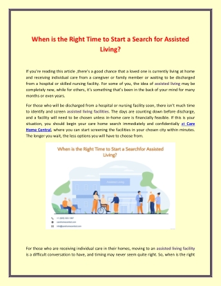 When is the Right Time to Start a Search for Assisted Living