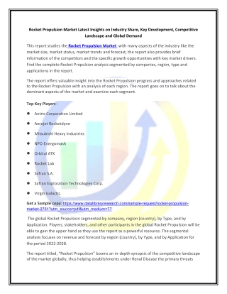 Global Rocket Propulsion Market Opportunities and Forecast 2020-2027