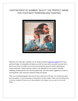 CUSTOM PAINT BY NUMBER-  SELECT THE PERFECT IMAGE FOR YOUR NEXT PERSONALIZED PAINTING