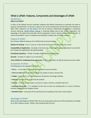 What is UiPath: Features, Components and Advantages of UiPath