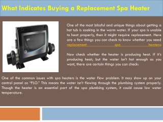 What Indicates Buying a Replacement Spa Heater?