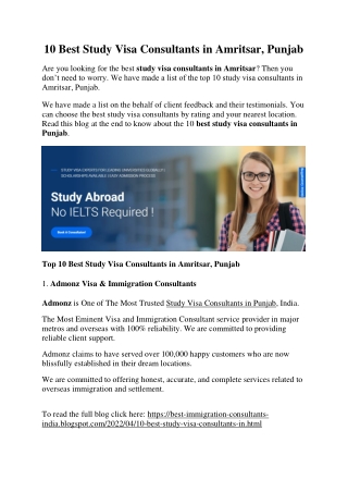 Best Study Visa Consultants in Amritsar, Punjab