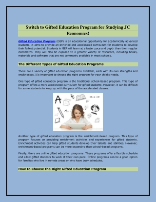 Switch to Gifted Education Program for Studying JC Economics!