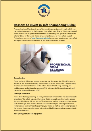 Reasons to Invest in Sofa Shampooing Dubai