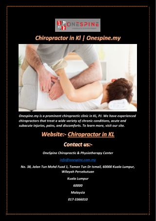 Chiropractor in Kl  Onespine.my