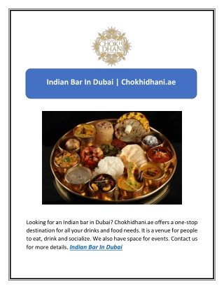 Indian Bar In Dubai | Chokhidhani.ae
