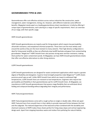 GEOMEMBRANES TYPES & USES