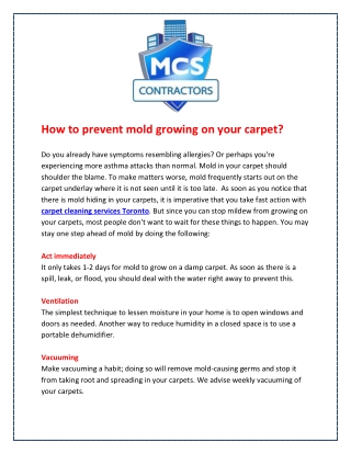 How to prevent mold growing on your carpet?