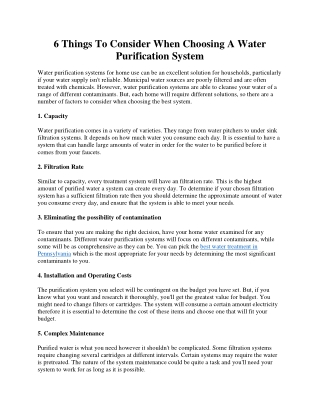 Six Important Things To Consider When Choosing A Water Purification Systems