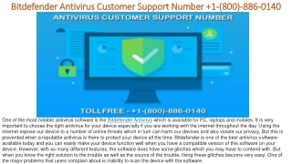 Bitdefender Antivirus Customer Service Number  1(800) 886 0140