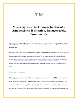 Mucormycosisblack fungus treatment – Amphotericin B injection, Isavuconazole, Posaconazole