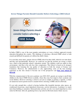Seven Things Parents Should Consider Before Selecting a CBSE School