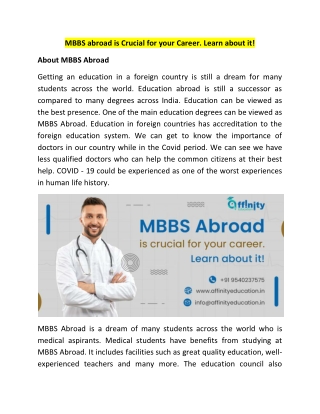 MBBS abroad is Crucial for your Career. Learn about it!