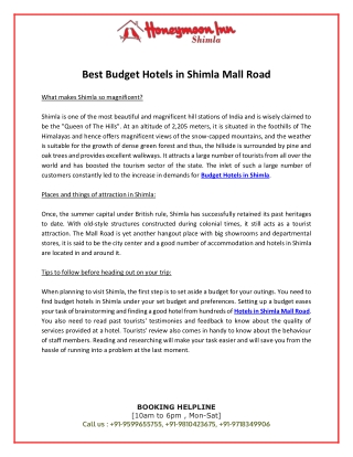 Best Budget Hotels in Shimla Mall Road