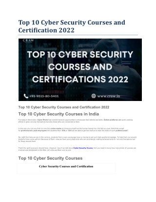 Top 10 Cyber Security Courses and Certification 2022