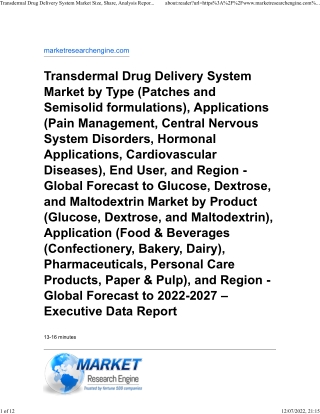 Transdermal Drug Delivery System Market