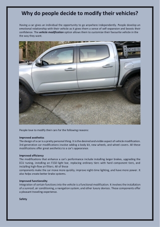 Decide to modify your vehicles