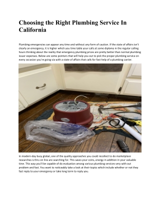 Choosing the Right Plumbing Service In California