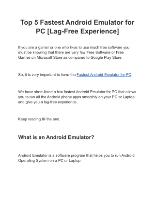 Top 5 Fastest Android Emulator for PC [Lag-Free Experience]