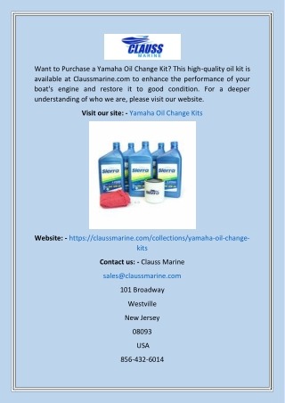 Yamaha Oil Change Kits  Claussmarine.com