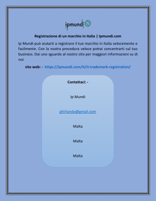 Registrazione di un marchio in Italia  Ipmundi.com