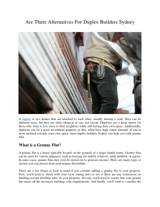 Are There Alternatives For Duplex Builders Sydney