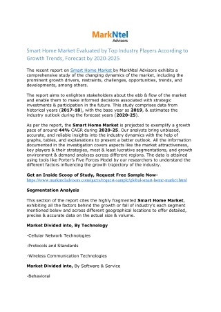 Global Smart Home Market Analysis, 2020