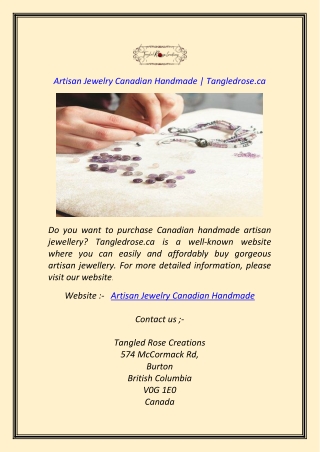 Artisan Jewelry Canadian Handmade Tangledrose.ca
