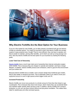 Why Electric Forklifts Are the Best Option for Your Business