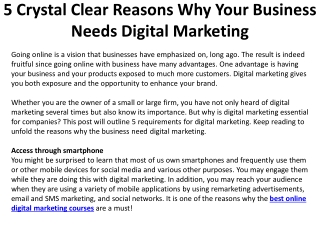 5 Crystal Clear Reasons Why Your Business Needs Digital marketing