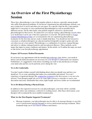 An Overview of the First Physiotherapy Session