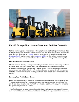 Forklift Storage Tips, How to Store Your Forklifts Correctly