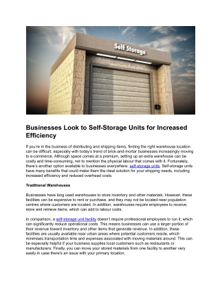 Businesses Look to Self-Storage Units for Increased Efficiency