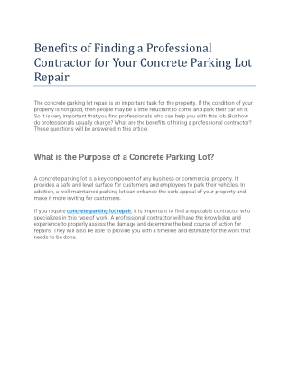 Bnefits of Finding a Professional Contractor for Your Concrete Parking Lot Repair
