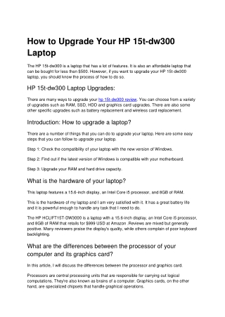 How to Upgrade Your HP 15t-dw300 Laptop