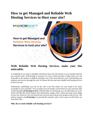 How to get Managed and Reliable Web Hosting Services to Host your site?