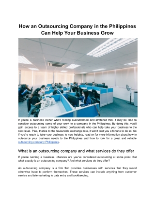 How an Outsourcing Company in the Philippines Can Help Your Business Grow