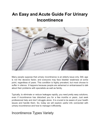 An Easy and Acute Guide For Urinary Incontinence