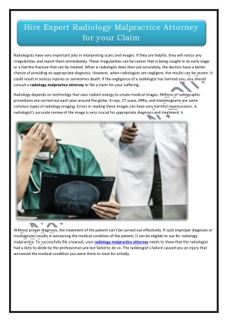 Hire Expert Radiology Malpractice Attorney for your Claim