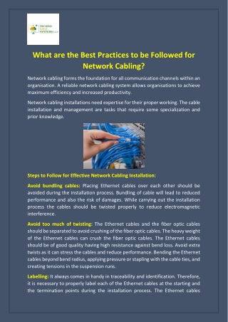 What are the Best Practices to be Followed for Network Cabling