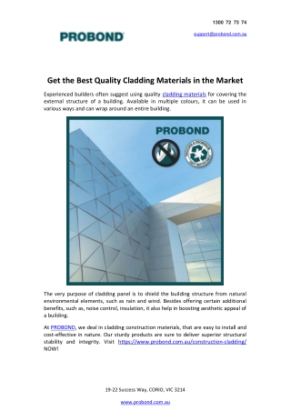 Get the Best Quality Cladding Materials in the Market 